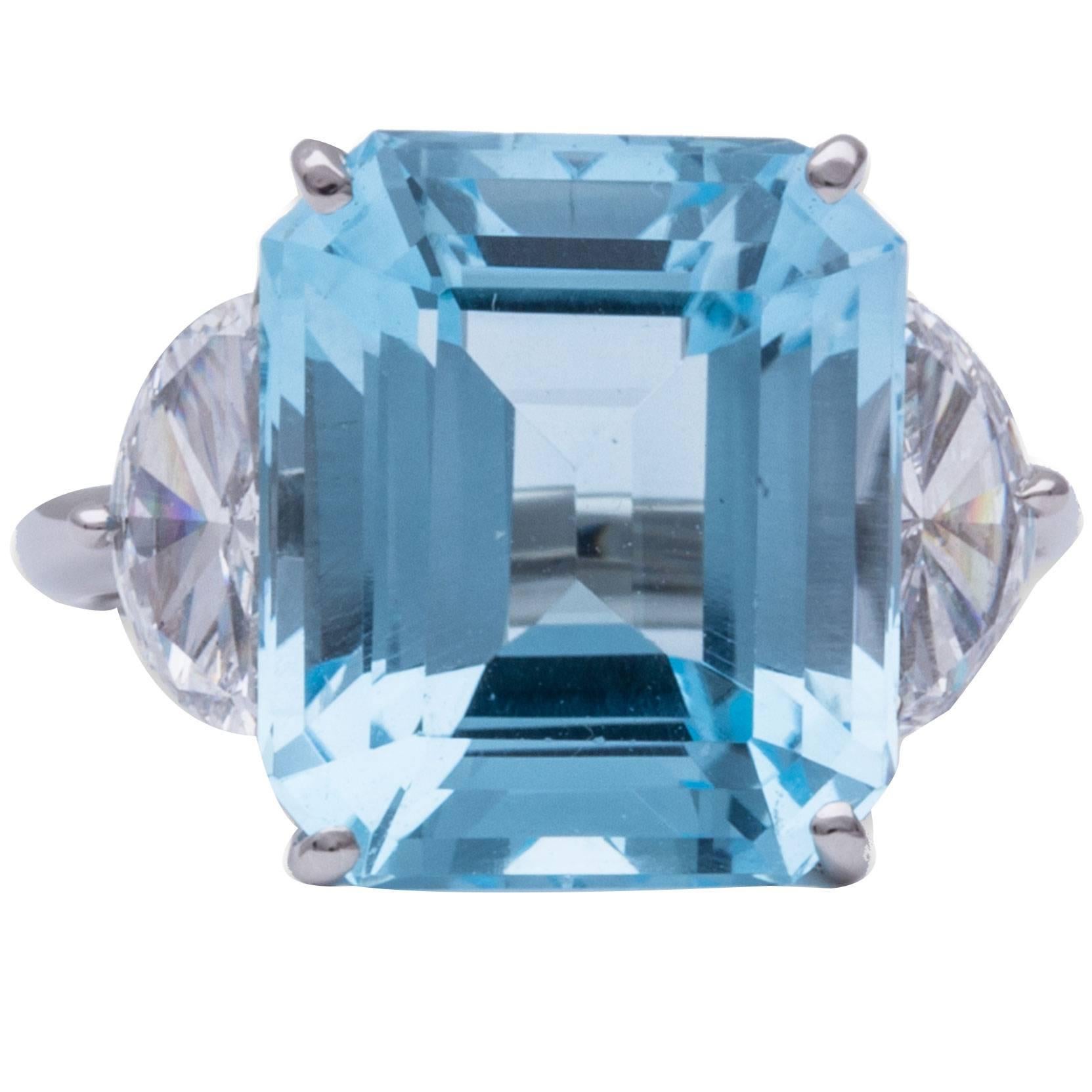 Tiffany & Co. Aquamarine Diamond Platinum Ring