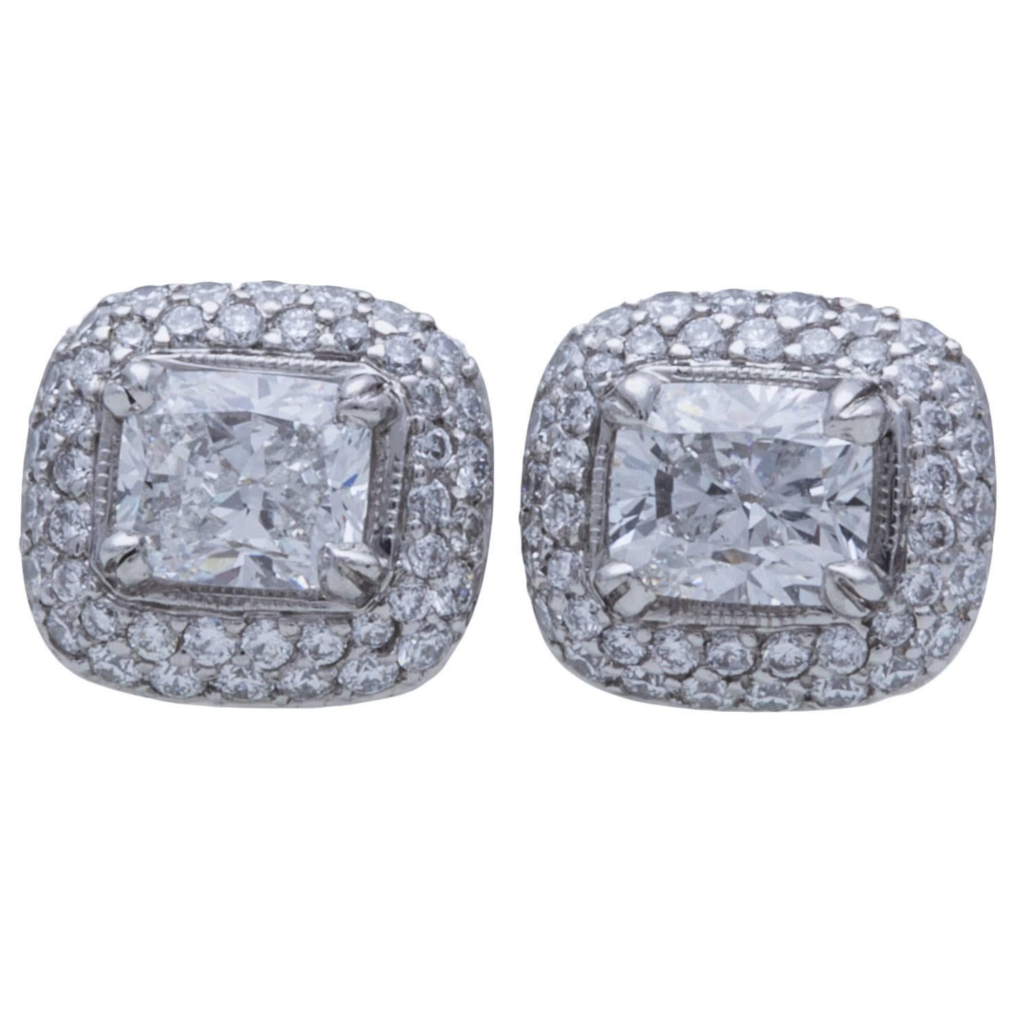 Beaudry Diamond Platinum Earrings For Sale