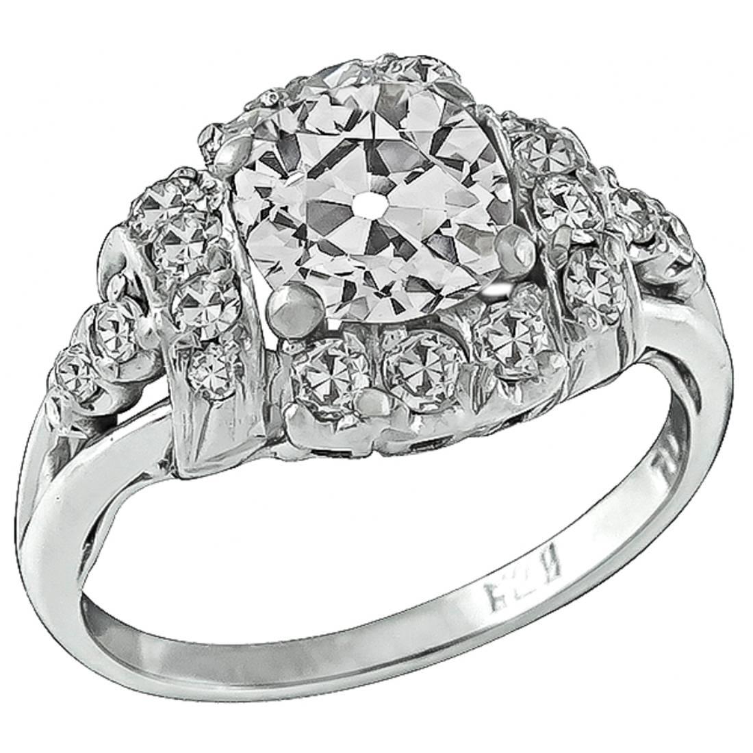 1.17 Carat GIA Cert Old Mine Brilliant Cut Diamond Platinum Engagement Ring For Sale