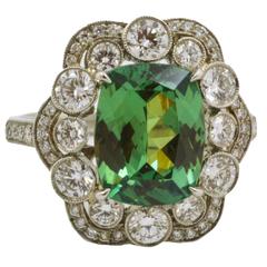  Tsavorite Garnet Diamond Platinum Ring