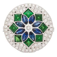 Sapphire Green Garnet Gold Mosaic Ring