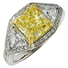 3.49 Carat GIA Cert Yellow Diamond Gold Platinum Ring