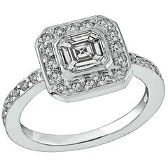 Vintage Stunning 1.01 Carat Asscher Cut Diamond Gold Engagement Ring