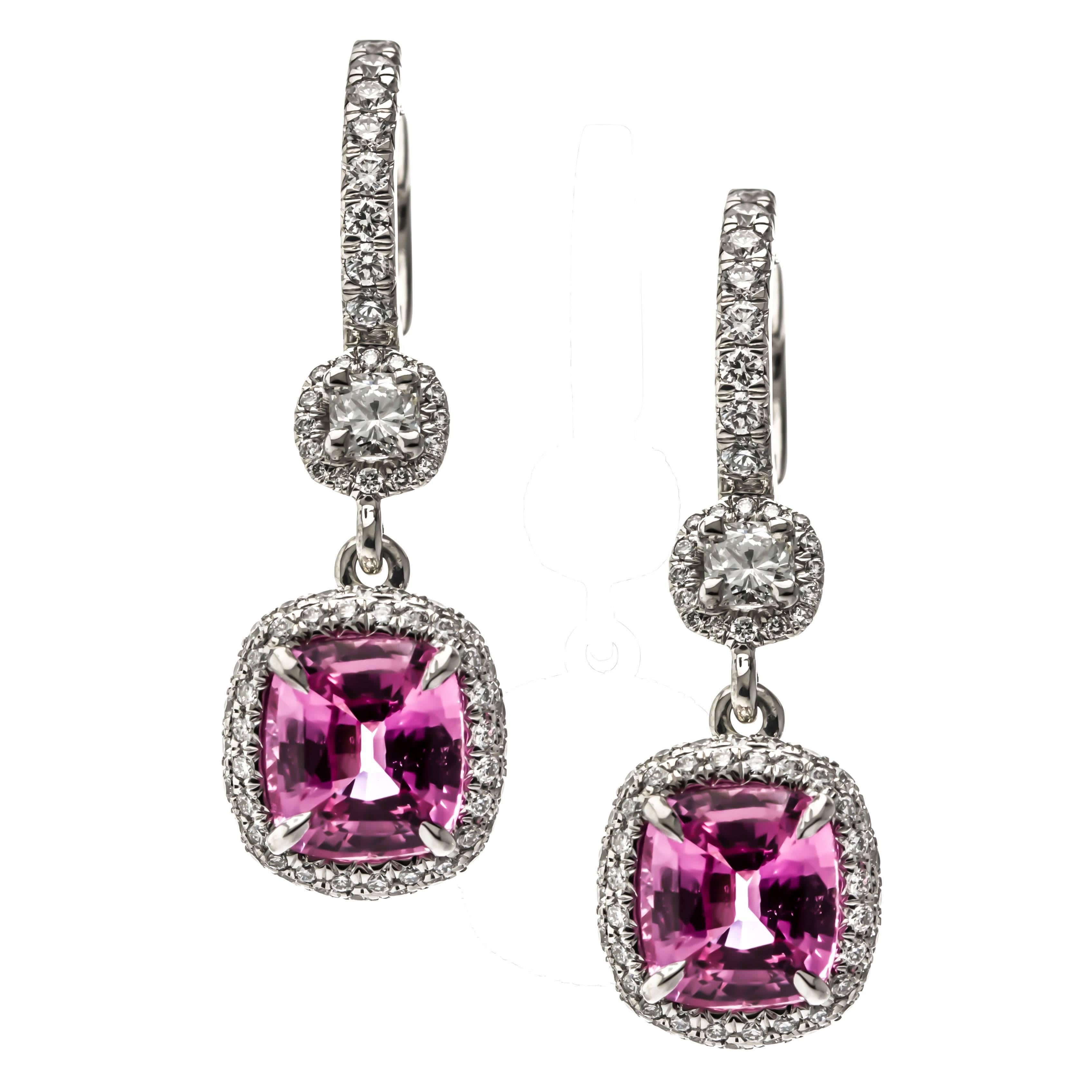 One of a Kind 5.03 Carat Pink Sapphire Diamond Earrings For Sale