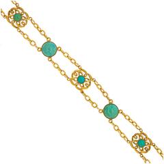 1900s Art Nouveau Turquoise Gold Bracelet 9
