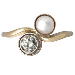 1920s Antique Pearl and Diamond Yellow Gold Twist Ring