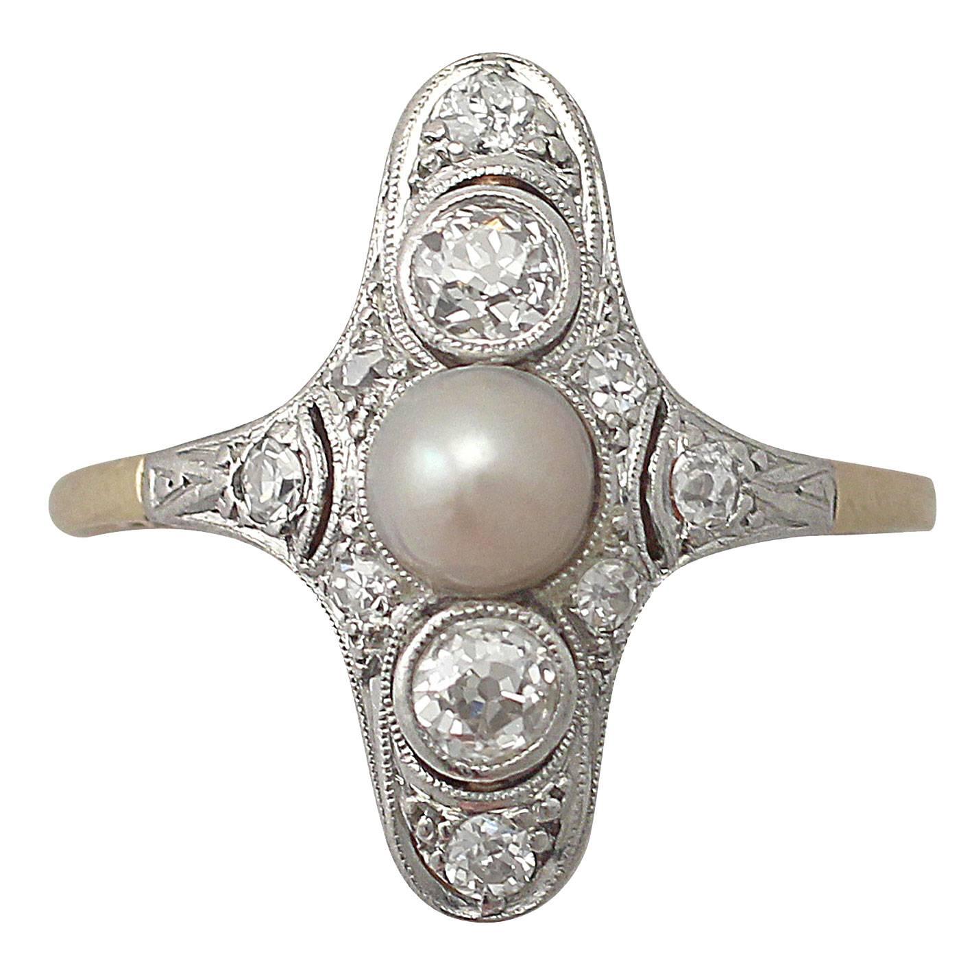 Pearl and 0.45Ct Diamond, 14k Yellow Gold Dress Ring - Antique Circa 1920