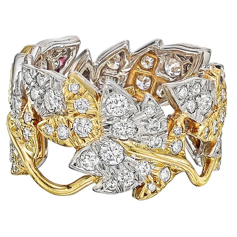 Tiffany and Co. Schlumberger Diamond "Four Leaves" Band Ring at 1stDibs