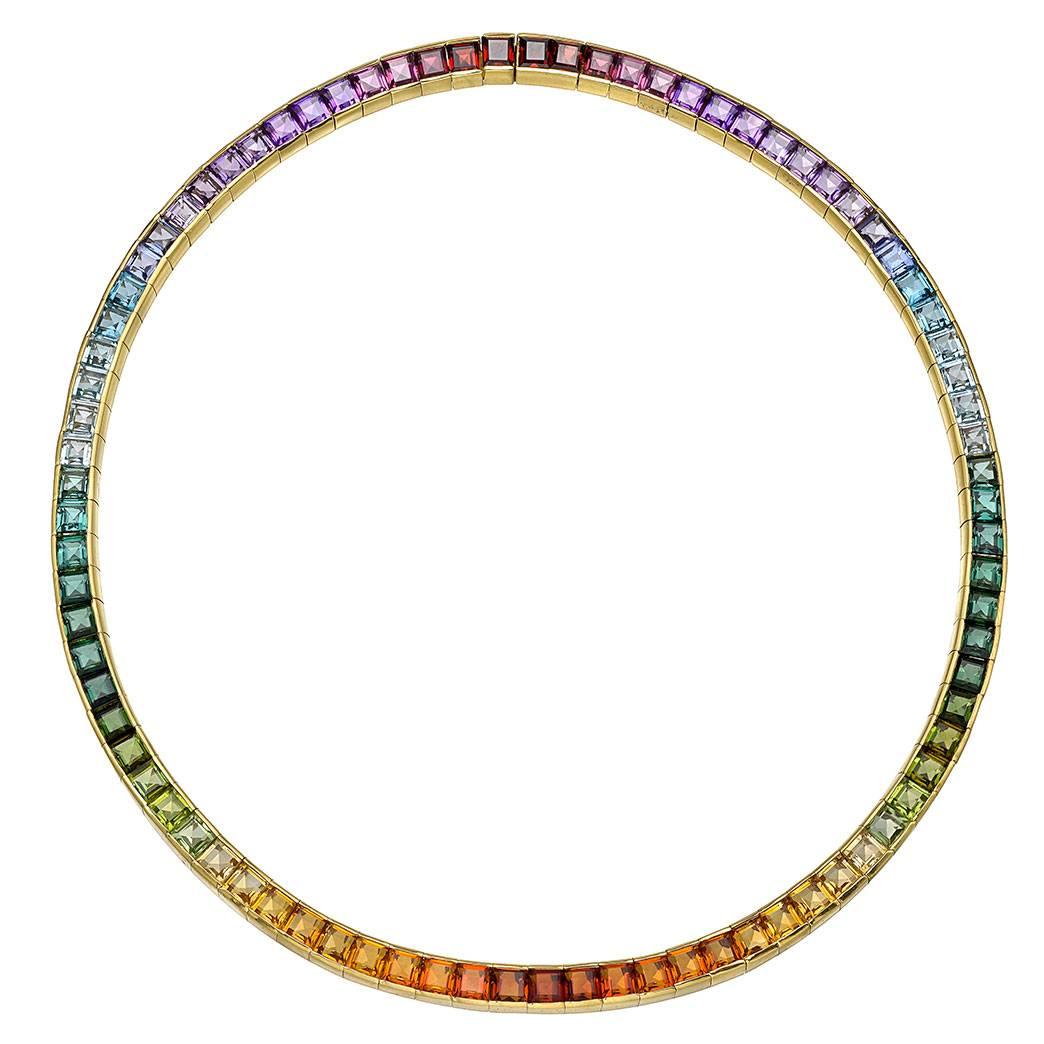 Mehrfarbige Regenbogen-Edelstein-Gold-Halskette