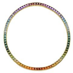  Multicolored Rainbow Gemstone Gold Necklace