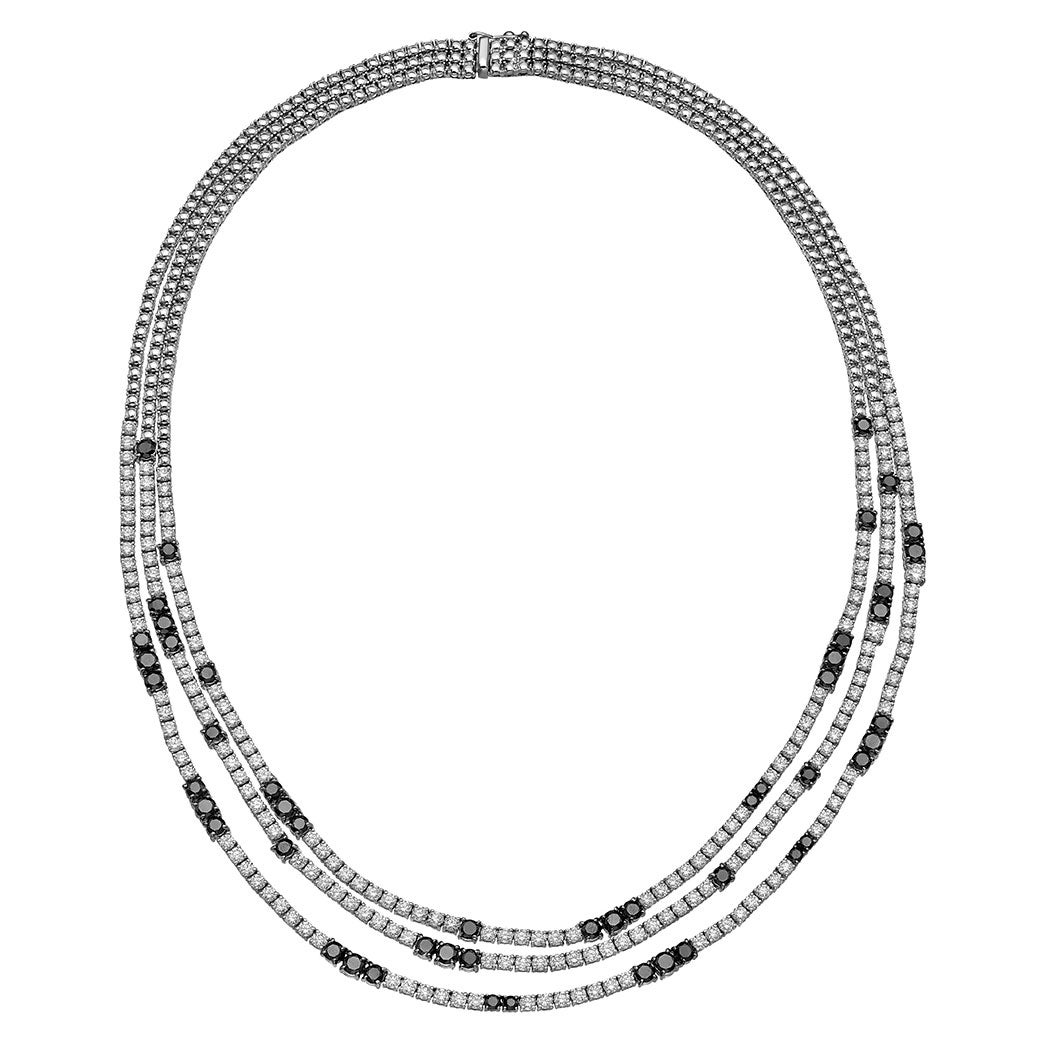 Carl F. Bucherer Black and White Diamond Gold Three Row Necklace at 1stDibs