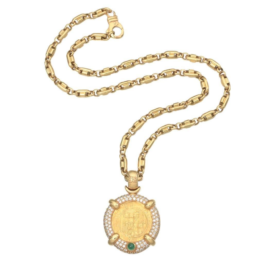 Historic Spanish Gold Coin Gem-Set Pendant