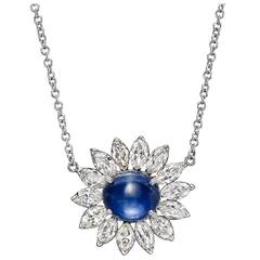 Sapphire Diamond Gold Platinum Cluster Pendant