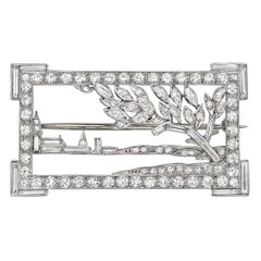 Art Deco Diamond Platinum Landscape Pin
