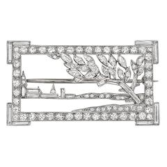 Art Deco Diamond Platinum Landscape Pin 1