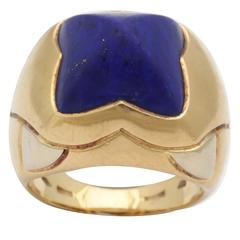 1980s Bulgari French Cut Lapis Lazuli Gold Ring