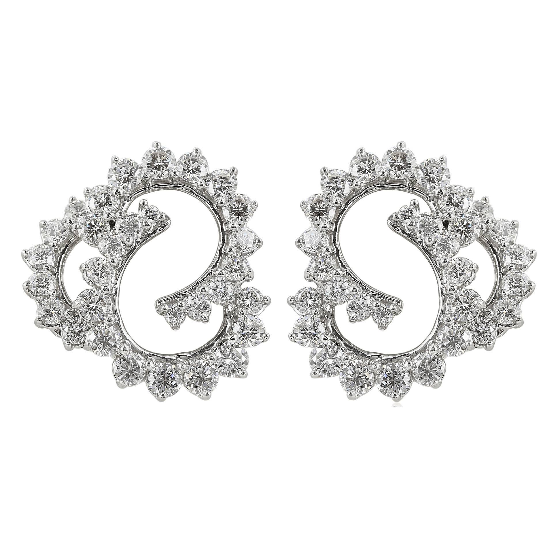 1995 Angela Cummings Diamond Platinum Clip Earrings For Sale