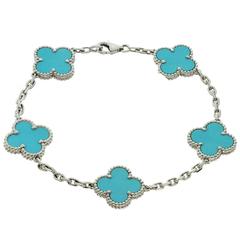 Van Cleef & Arpels Bracelet Alhambra en turquoise naturelle à 5 motifs