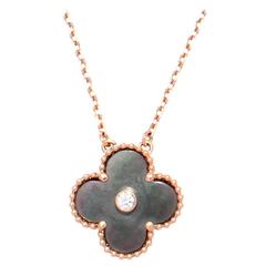 Van Cleef & Arpels Diamond Grey Mother-Of-Pearl Vintage Alhambra Gold Necklace