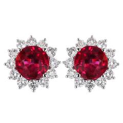Elegant Ruby Diamond Sunburst Earrings