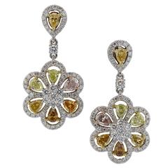 Multicolor Diamond Gold Drop Earrings