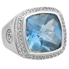 David Yurman "Albion" Blue Topaz Diamond Sterling Silver Ring