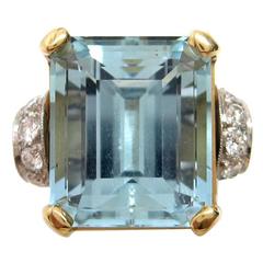 1950s Aquamarine Gold Platinum Ring 9