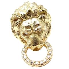 Van Cleef &amp; Arpels Broche pendentif lion en or et diamants