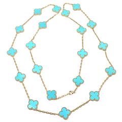 Van Cleef & Arpels Vintage Alhambra Twenty Motif Turquoise Gold Necklace