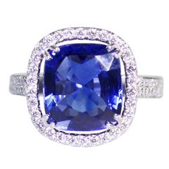 Ceylon No Heat 6.99 Carat GIA Cert Sapphire Diamond Platinum Ring