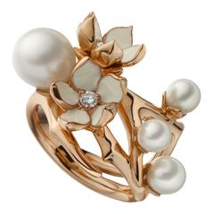 Shaun Leane Cherry Blssom Ring in Rose Gold Vermeil with Diamonds and Pearls