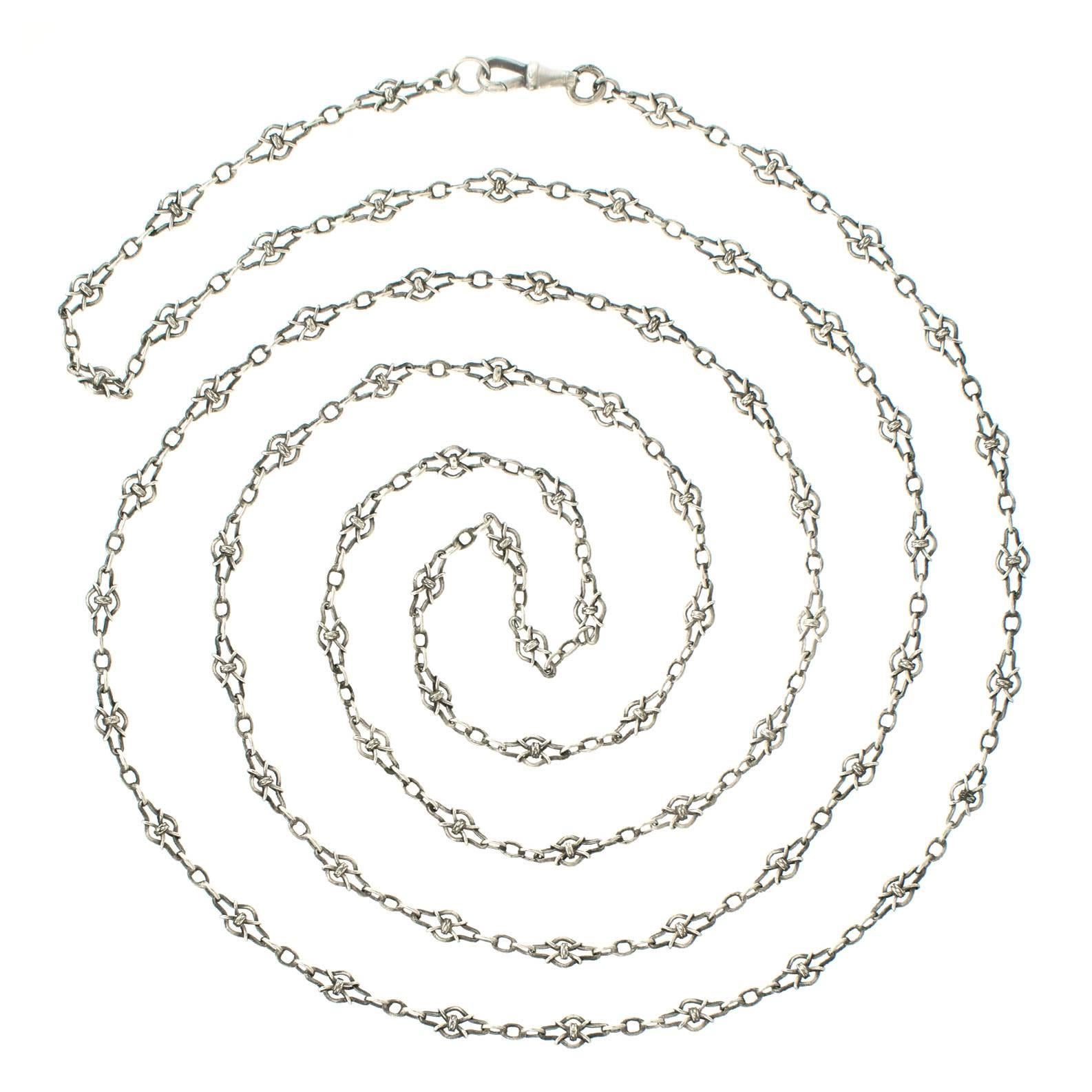 Fabulous 60-inch Long Antique French Sterling Filigree Necklace