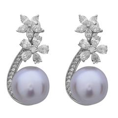 Pearl Diamond Gold Floral Earrings 9