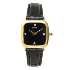 Retro Piaget Lady's Yellow Gold Onyx Dial Wristwatch 