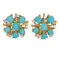 Persian Turquoise Diamond Gold Earrings