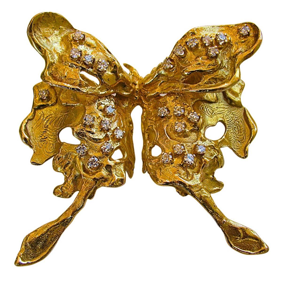 Bett Gury Diamond and Gold Butterfly Brooch, circa 1970