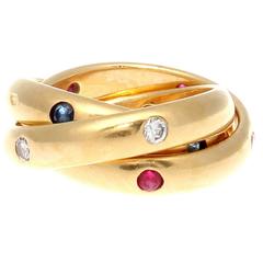 Cartier Trinity Ruby Sapphire Diamond Gold Ring