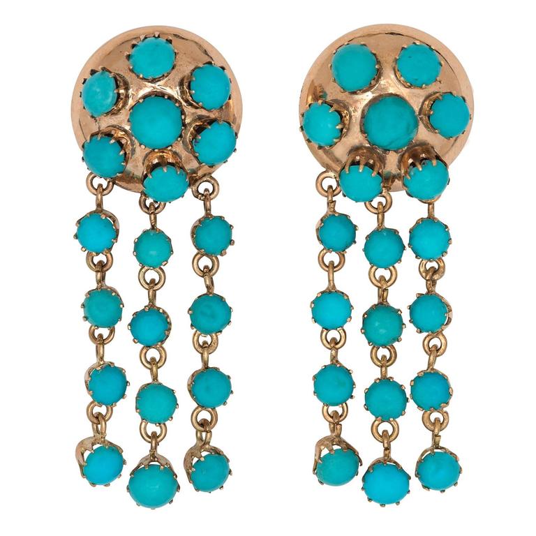 Victorian Persian Turquoise Gold Earrings For Sale at 1stdibs