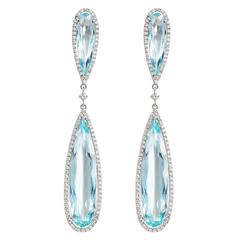 Pear Shaped Aquamarine and Diamond Earrings