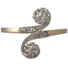 1920s Antique Diamond Yellow Gold & White Gold Set Twist Ring 5