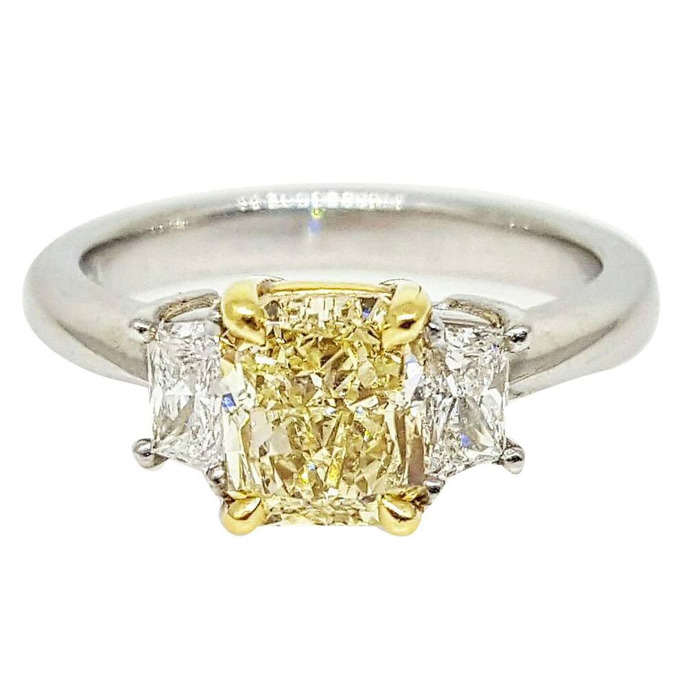 Fancy Light Yellow Diamond Platinum Ring  For Sale