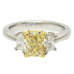 Fancy Light Yellow Diamond Platinum Ring 
