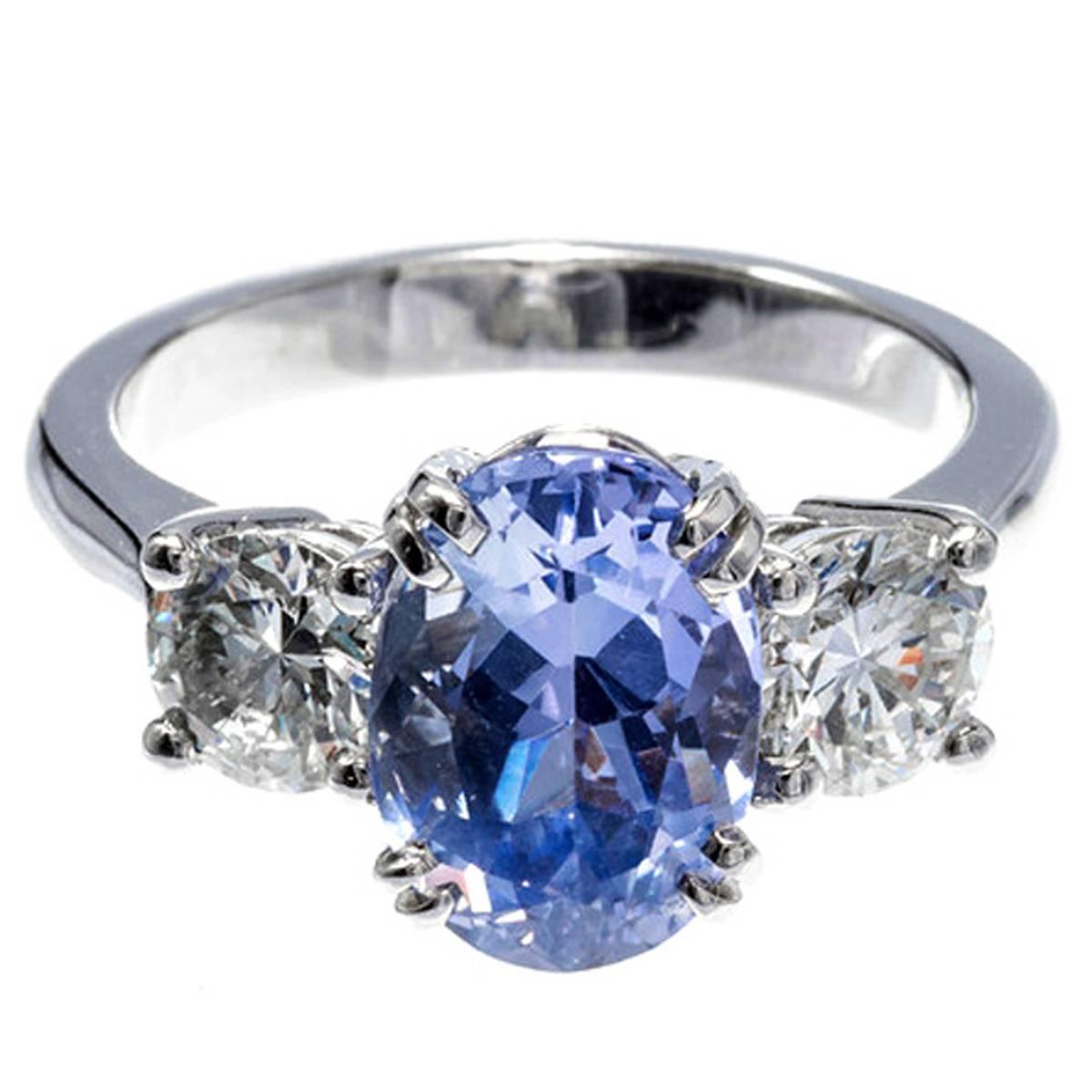 Peter Suchy Violet Sapphire Diamond Platinum Three Stone Ring