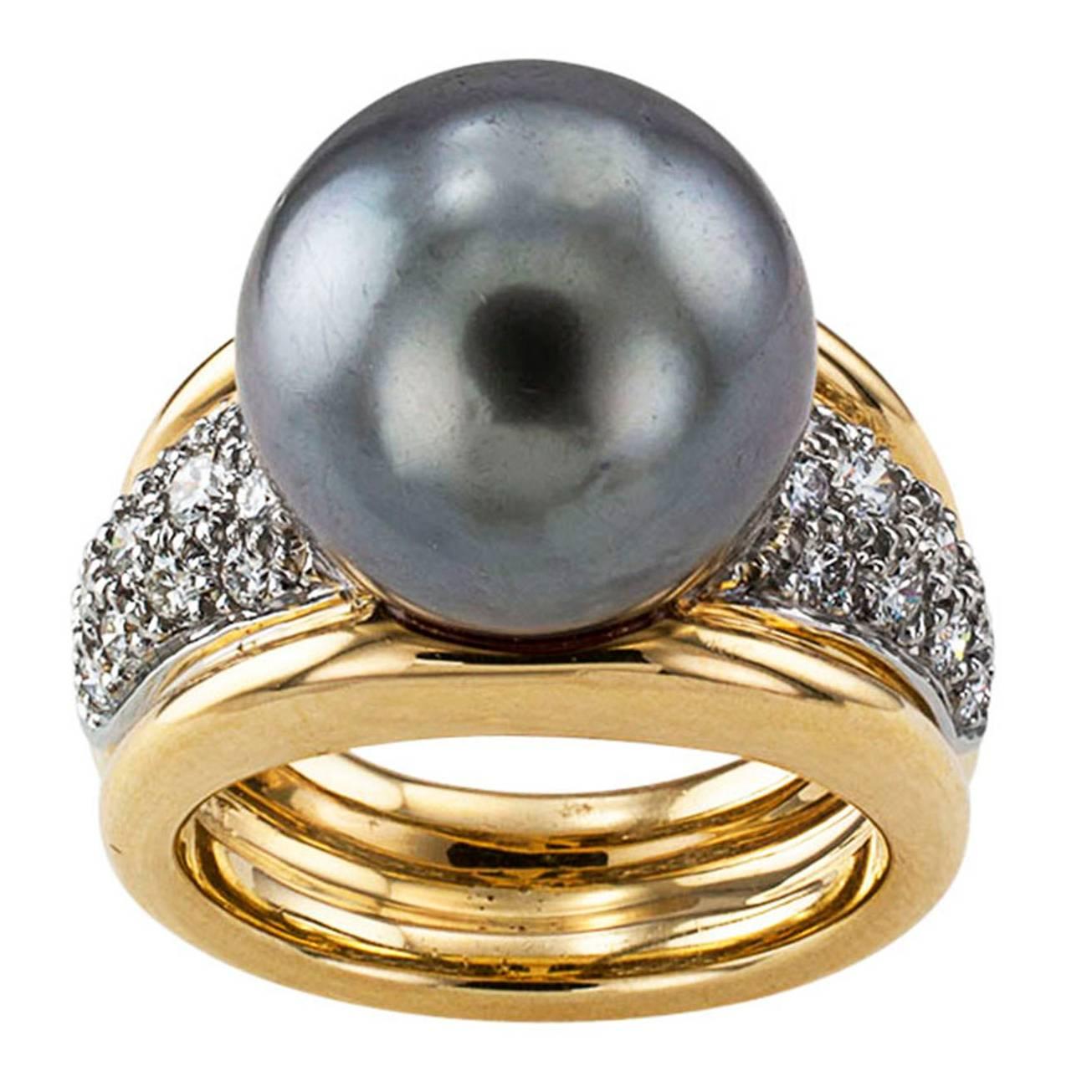 Tahitian Cultured Pearl Diamond Gold Ring