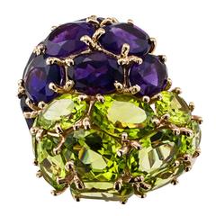 1970s Amethyst Peridot Gold Bypass Ring 