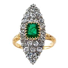 Edwardian Emerald Diamond Gold Platinum Ring 3