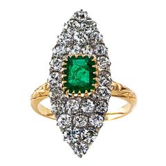 Antique Edwardian Emerald Diamond Gold Platinum Ring