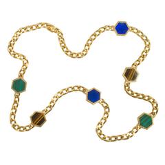 Bulgari Lapis Malachite Tiger's Eye Gold Link Neckchain 3