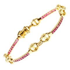 Ruby Diamond Hinged Bar Link Gold Bracelet 11