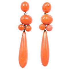 Antique Coral Gold Drop Earrings
